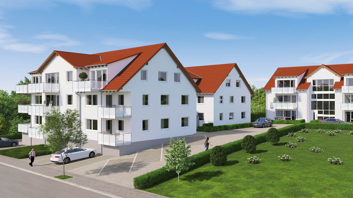 Architekturvisualisierung Mehrfamilienhaus-Projekt mit 24 Eigentumswohnungen in Bisingen