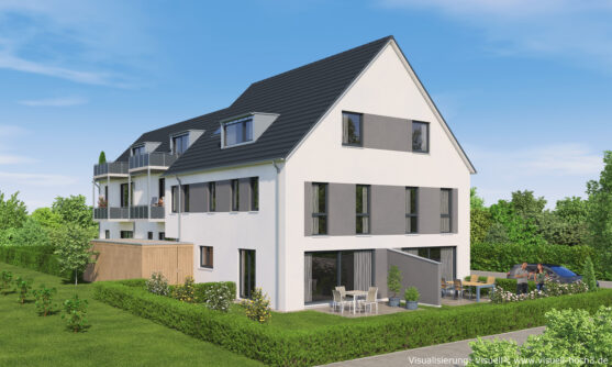 Architekturvisualisierung von einem Doppelhaus und Mehrfamilienhaus in Reutlingen